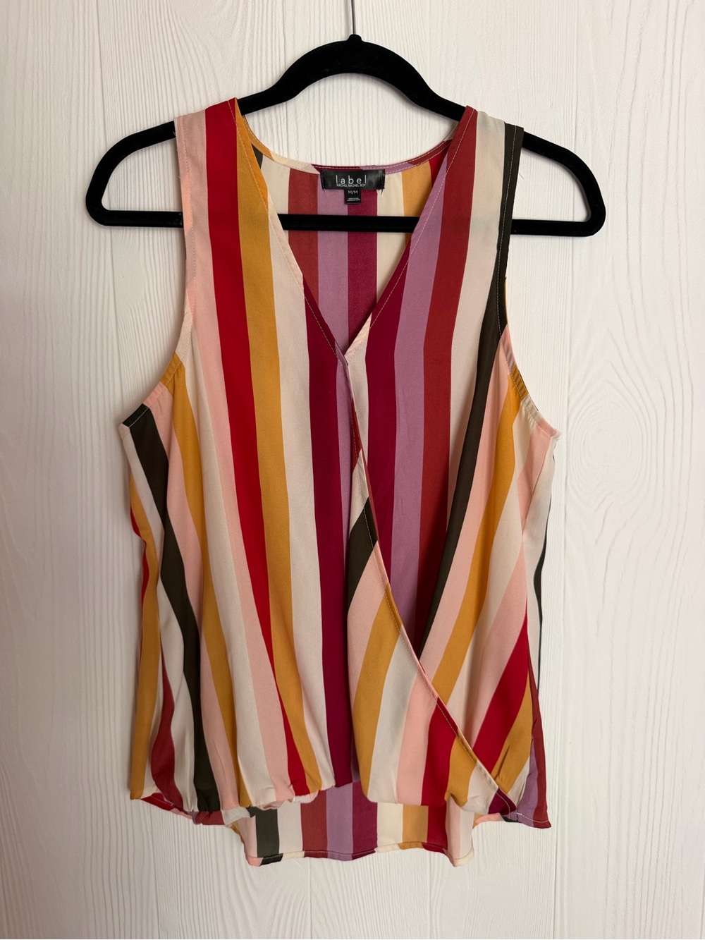 RACHEL Rachel Roy Multicolor Striped Sleeveless Faux-Wrap Top